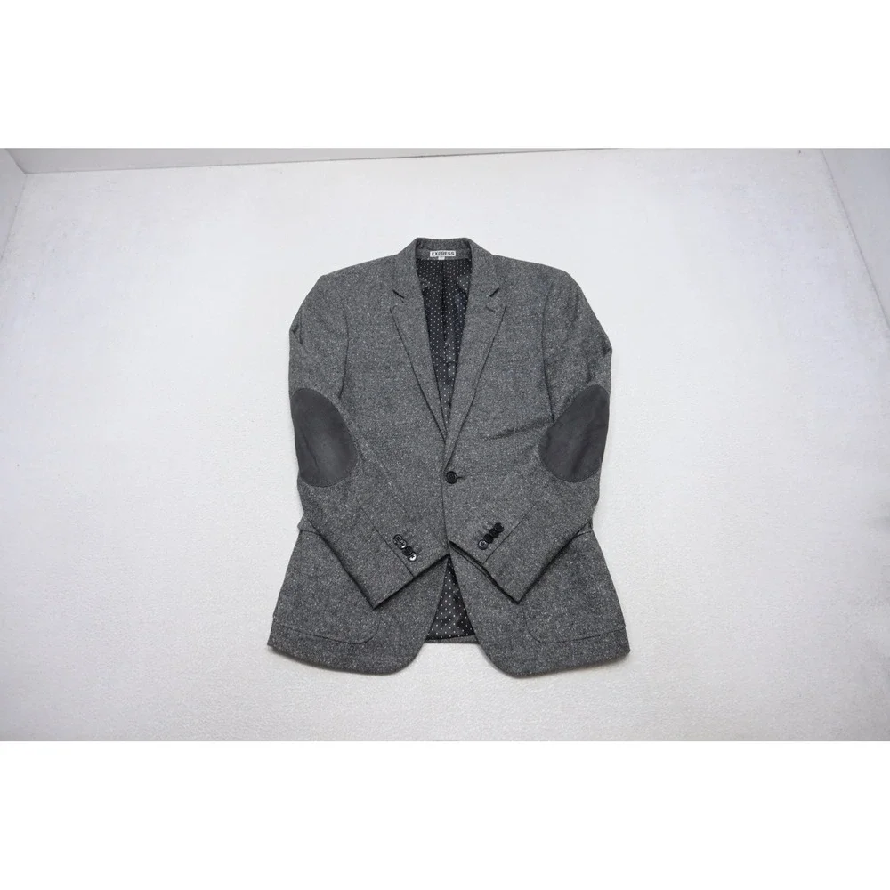 Express Blazer Men 36S Grey Textured Elbow Patches Two Button Excellent